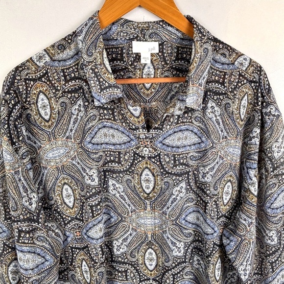 J Jill Button Up Long Sleeve Tunic Top Blouse Sz XL Lagenlook Semi-Sheer Boho - Picture 2 of 9